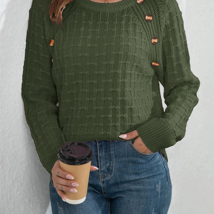 Casual Round Neck Twisted Button Sweater - Long Sleeve Knitted Pullover