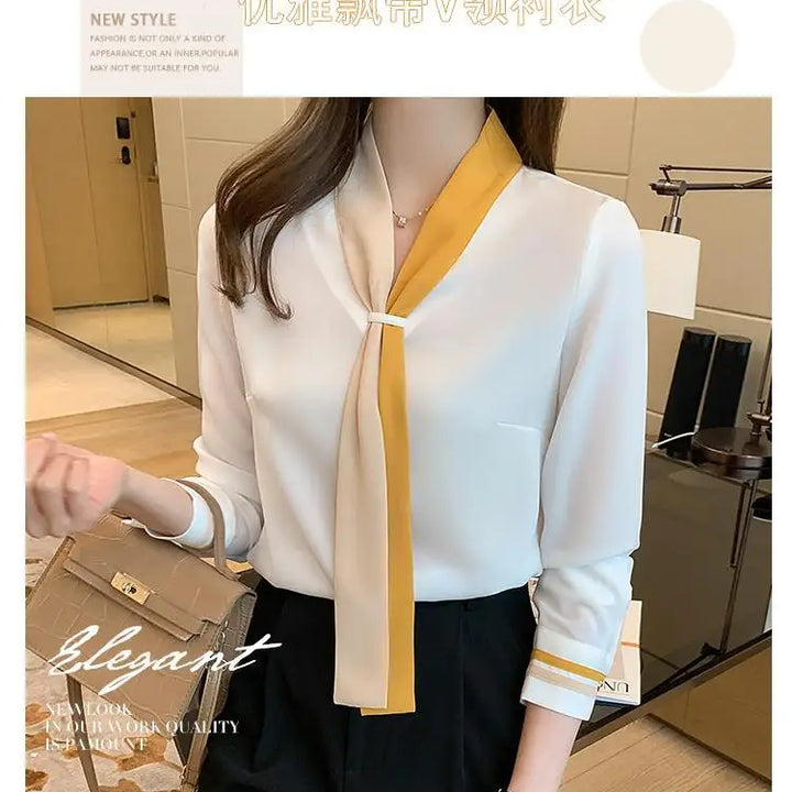 Patchwork Elegant Blouse - Slim Chiffon Business Office Top