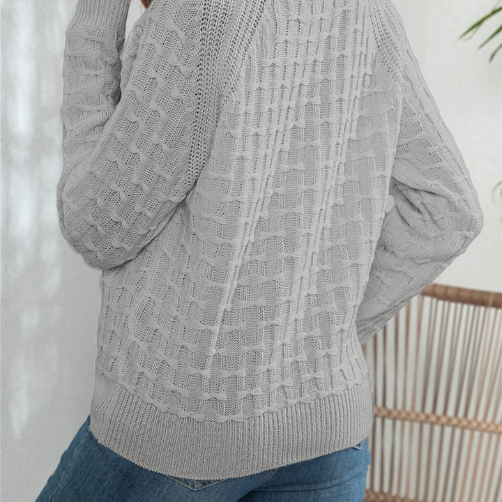 Casual Round Neck Twisted Button Sweater - Long Sleeve Knitted Pullover