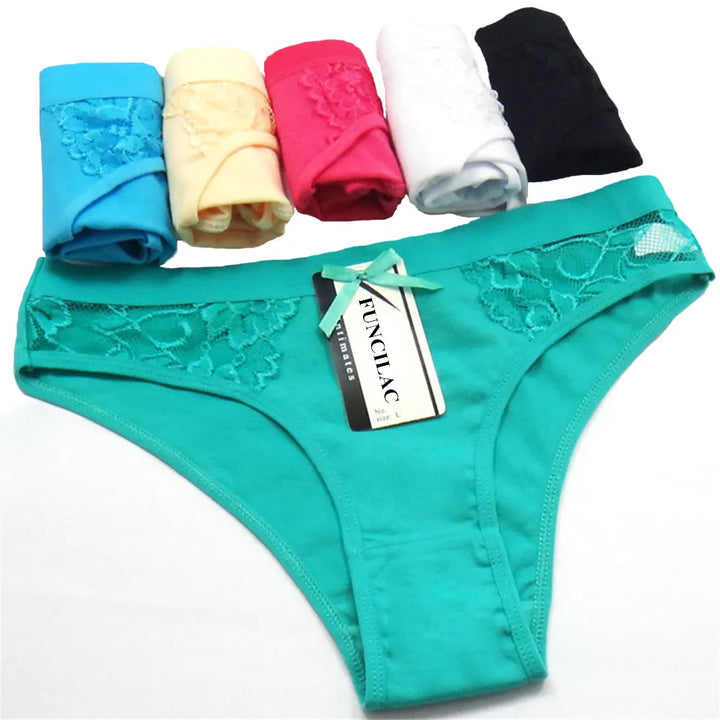 5-Pack Women’s Sexy Lace Panties – Floral Low Waist Cotton Briefs