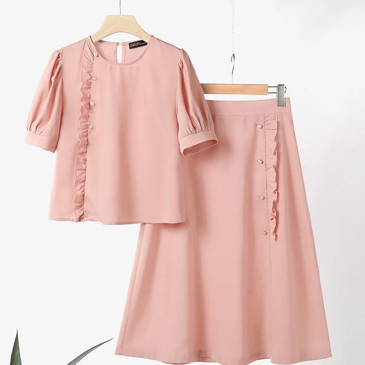 ZANZEA 2PCS Vintage Ruffled Skirt Set - Casual Office Summer Outfit with Buttoned Top