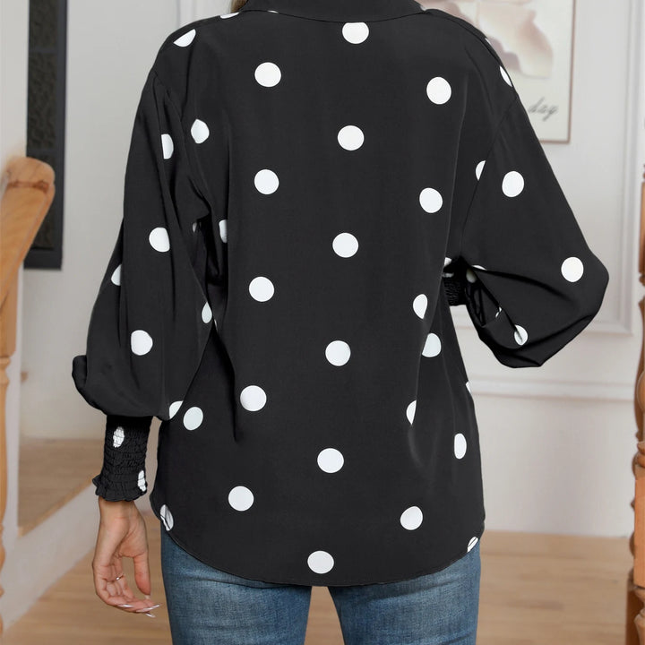 Casual Lapel Button Down Balloon Polka Dot Print  Lantern Sleeve Shirt