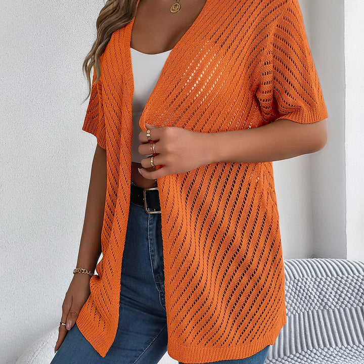 Casual Solid Color Short Sleeve Hollow Out Knitted Cardigans