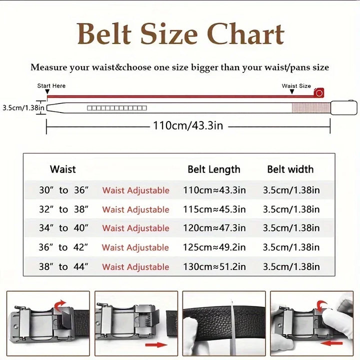 Men's Leather Belt – Automatic Buckle, Cowhide, Fashion Waistband with Gift Box