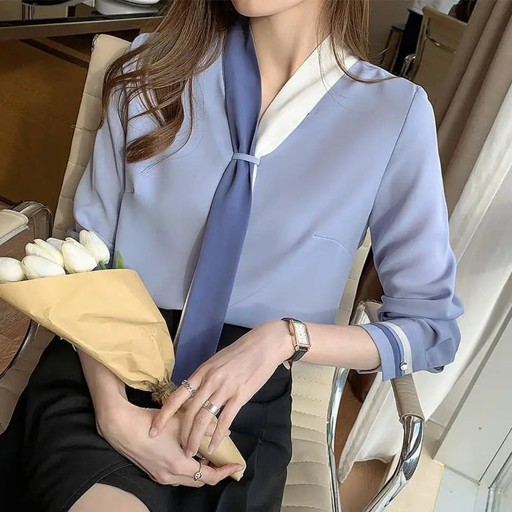 Patchwork Elegant Blouse - Slim Chiffon Business Office Top