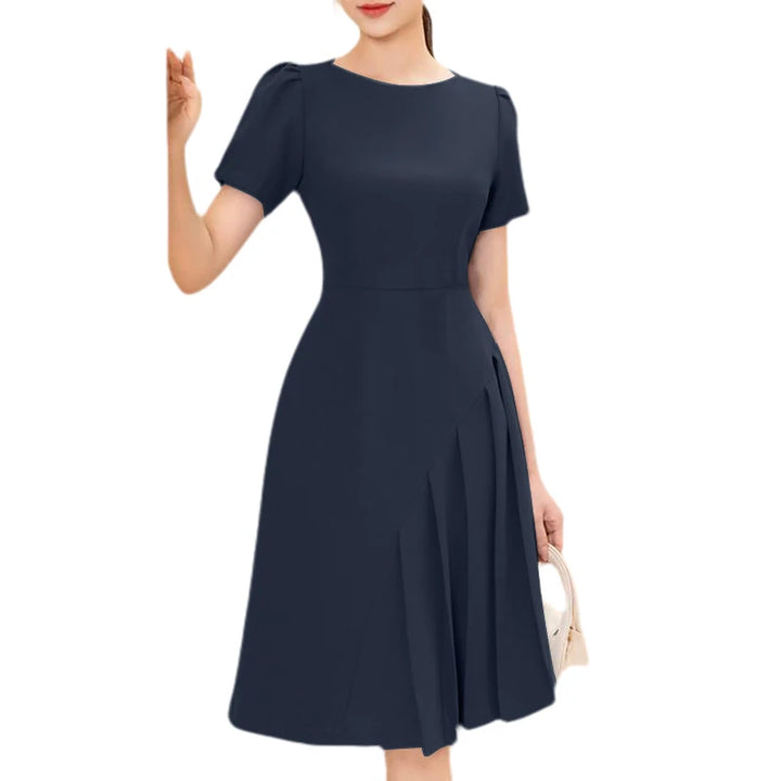 ZANZEA Elegant Summer Work Dress - Short Sleeve Pleated A-Line Sundress