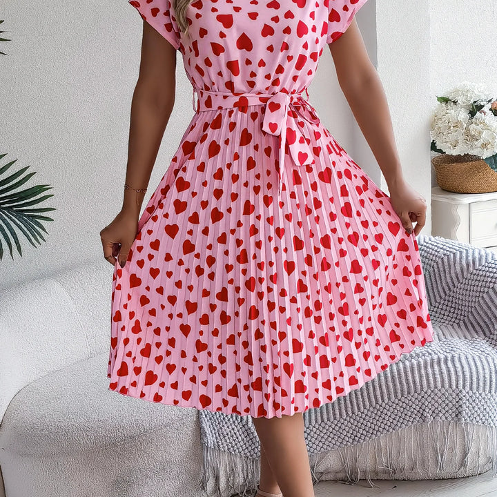 Spring Summer Elegant Love Print Dress Short Sleeve Folded Dresses