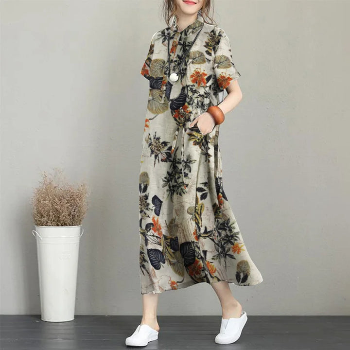 ZANZEA Bohemian Floral Shirt Dress - Summer Retro Lapel Short Sleeve Kaftan