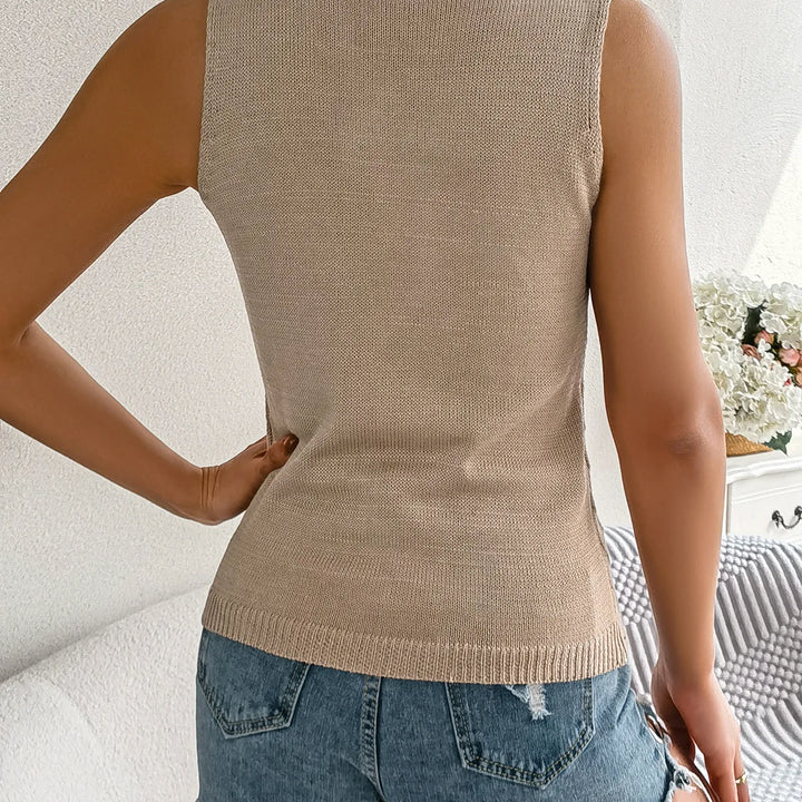 Knitted Button Vest - Casual Hollow-Out Sleeveless V-Neck Top