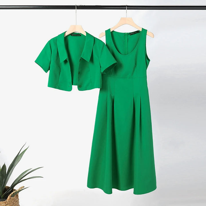 ZANZEA Two-Piece Set: Short-sleeve outwear and tank dress