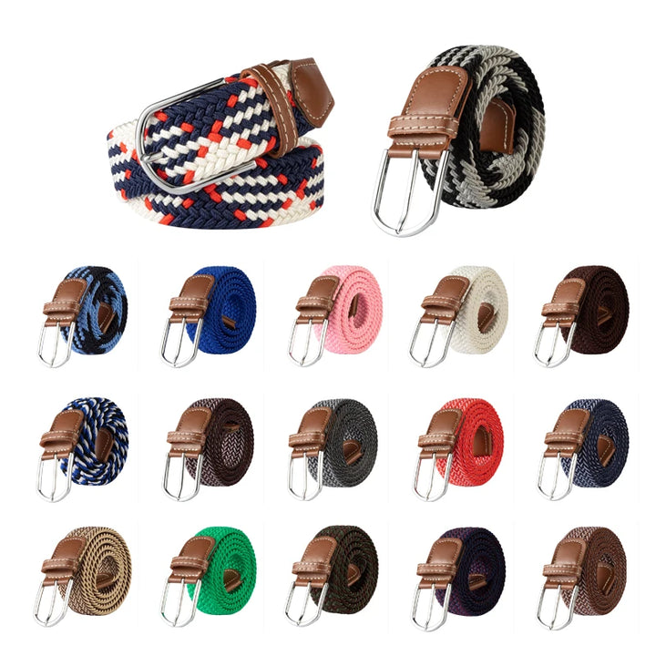 Women's Casual Woven Elastic Canvas Belt with Pin Buckle – 60 Colors