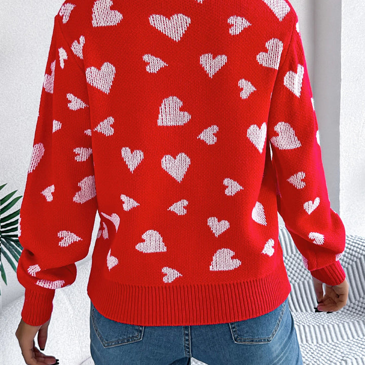 Autumn Winter Love Pattern Knitted Pullover - Round Neck Long Sleeve Sweater