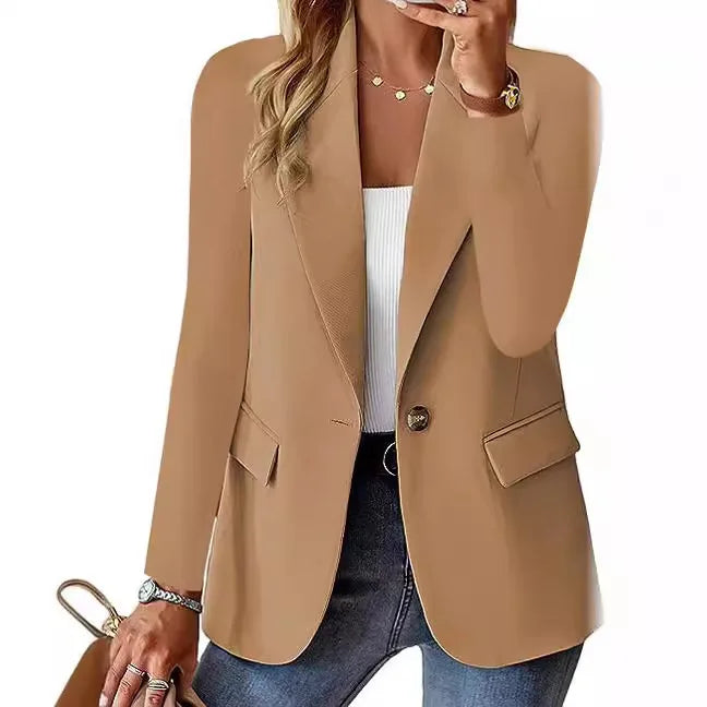 Women's Long Sleeve Down Coat – Spring/Autumn Blazer Style Cardigan