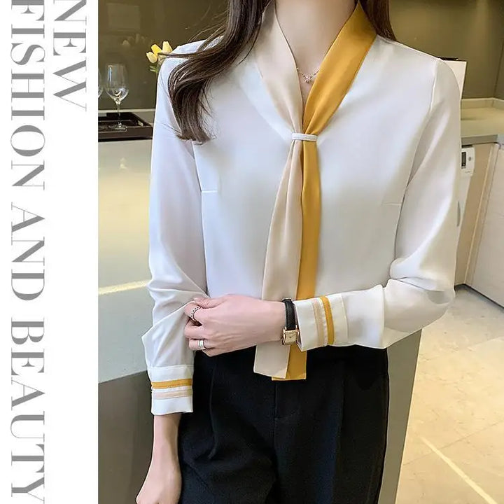 Patchwork Elegant Blouse - Slim Chiffon Business Office Top