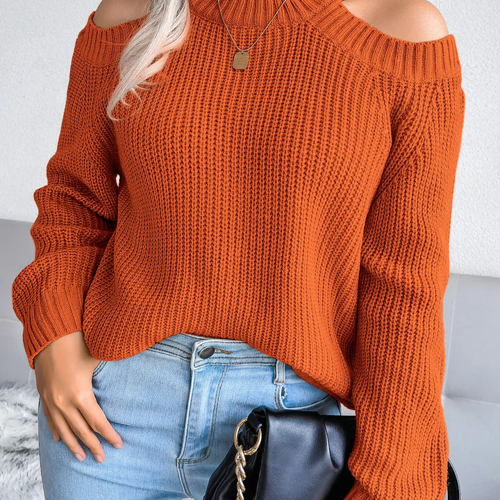 Autumn Winter Solid Color Off-Shoulder Sweater - Crew Neck Long Sleeve Knit Top