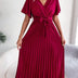 Elegant High Waist Ruffled Sleeve Pleated Maxi Dress