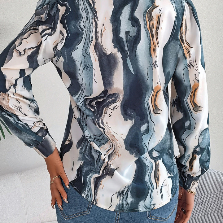 Casual All Over Print Notch Collar Button Long Sleeve Shirt