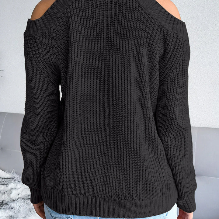 Autumn Winter Solid Color Off-Shoulder Sweater - Crew Neck Long Sleeve Knit Top