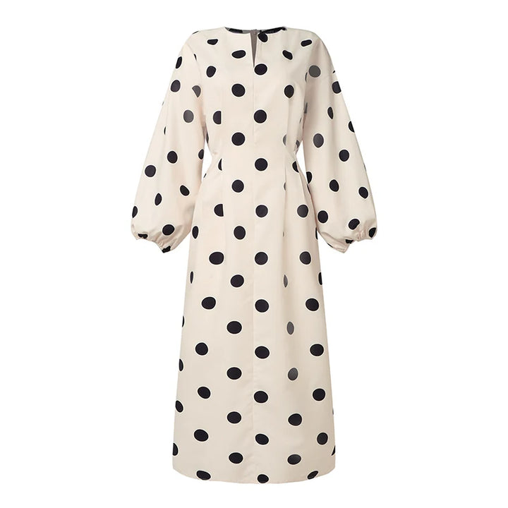 ZANZEA Dots Print V-Neck Midi Dress, slim fit with 3/4 sleeves and pockets