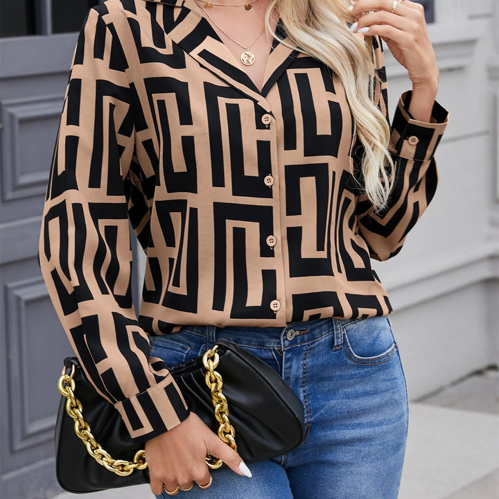 Elegant geometric printed long sleeved shirts