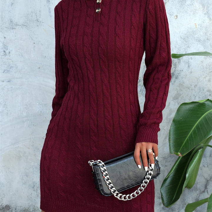 Autumn Winter Lapel Button Woolen Dress - Casual Fried Dough Twists Long Sleeve