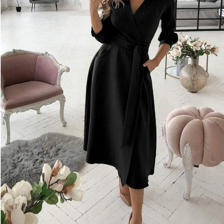 Women's V-Neck Long Sleeve Wrap Dress with various prints