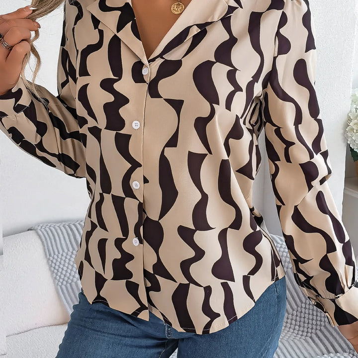 Casual Striped Lapel Collar Shirt - Button Front Long Sleeve