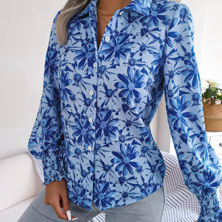 Casual Lapel Button Long Sleeve  Flower Print Shirts