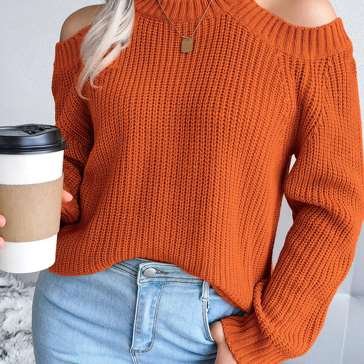 Autumn Winter Solid Color Off-Shoulder Sweater - Crew Neck Long Sleeve Knit Top