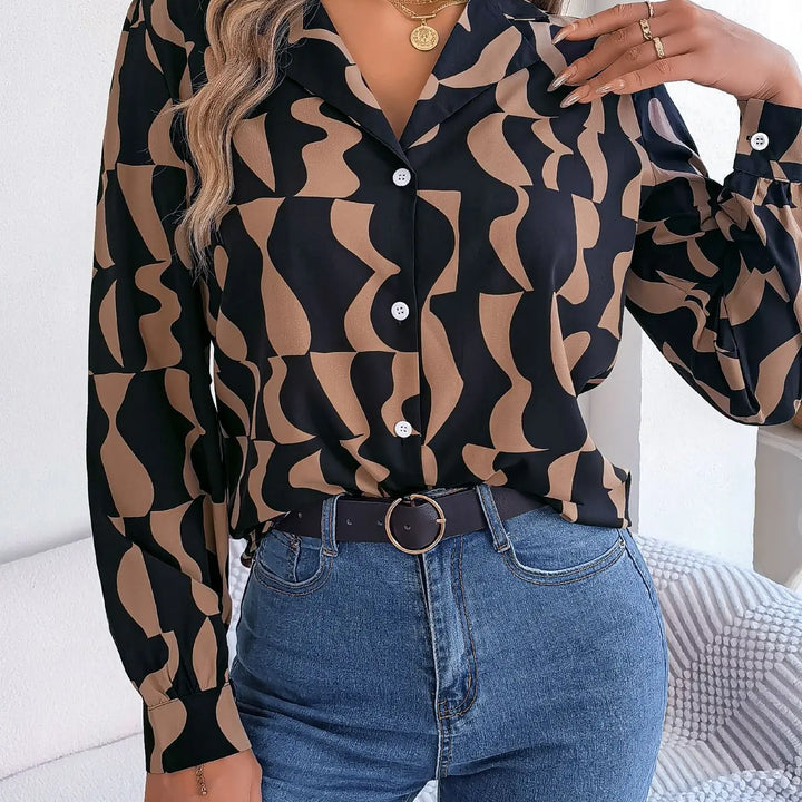 Casual Striped Lapel Collar Shirt - Button Front Long Sleeve