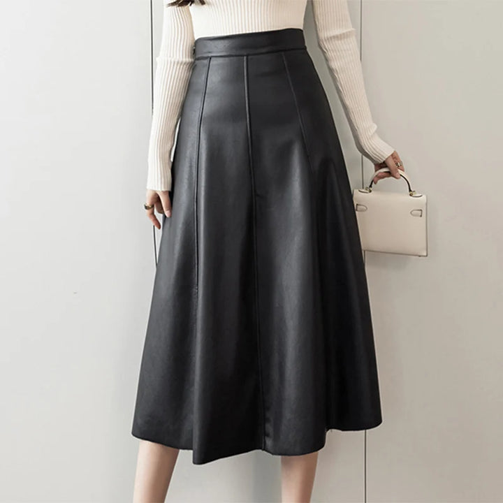 ZANZEA Women's High-Waisted PU Leather Midi Skirt – Elegant Office Style