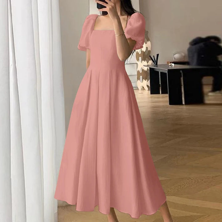 ZANZEA Elegant Puff Sleeve Swing Dress - Summer Square Collar Waisted Sundress