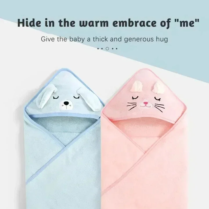 Hooded Baby Bath Towel – Absorbent Coral Fleece for 0-12 Months