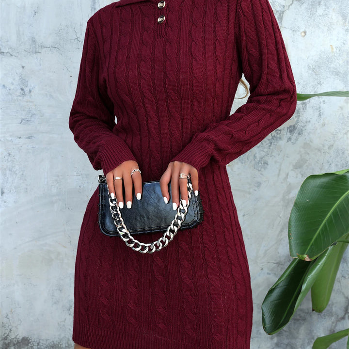 Autumn Winter Lapel Button Woolen Dress - Casual Fried Dough Twists Long Sleeve