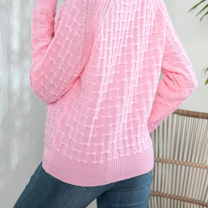 Casual Round Neck Twisted Button Sweater - Long Sleeve Knitted Pullover