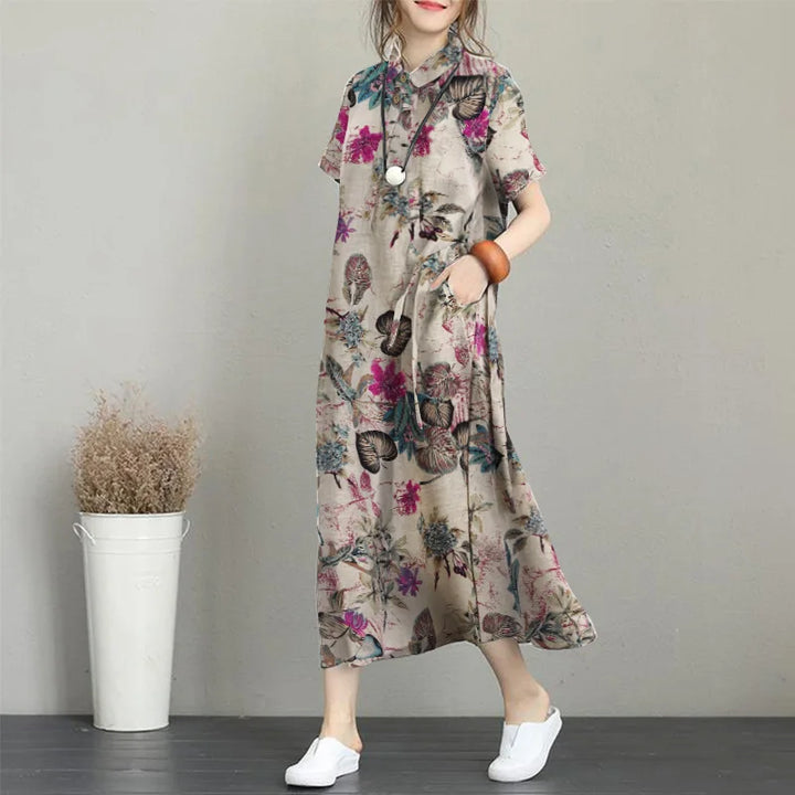 ZANZEA Bohemian Floral Shirt Dress - Summer Retro Lapel Short Sleeve Kaftan