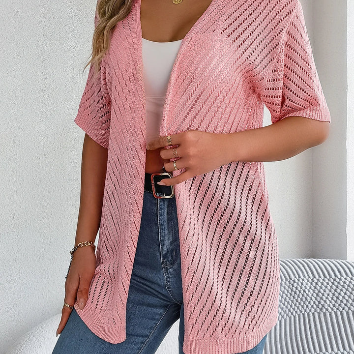 Casual Solid Color Short Sleeve Hollow Out Knitted Cardigans