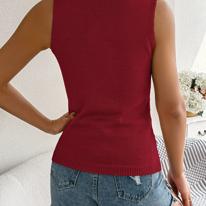 Knitted Button Vest - Casual Hollow-Out Sleeveless V-Neck Top