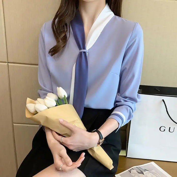 Patchwork Elegant Blouse - Slim Chiffon Business Office Top