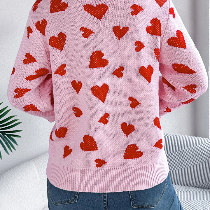 Autumn Winter Love Pattern Knitted Pullover - Round Neck Long Sleeve Sweater