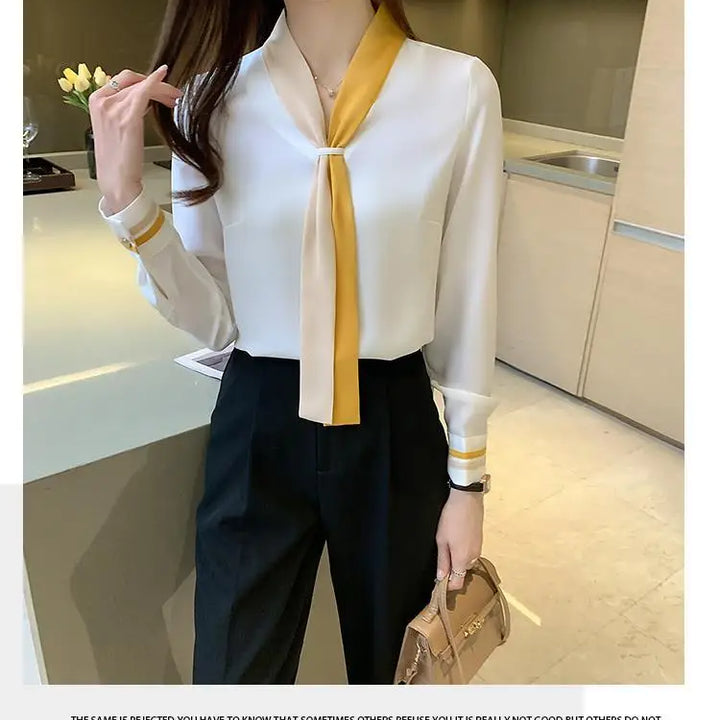 Patchwork Elegant Blouse - Slim Chiffon Business Office Top