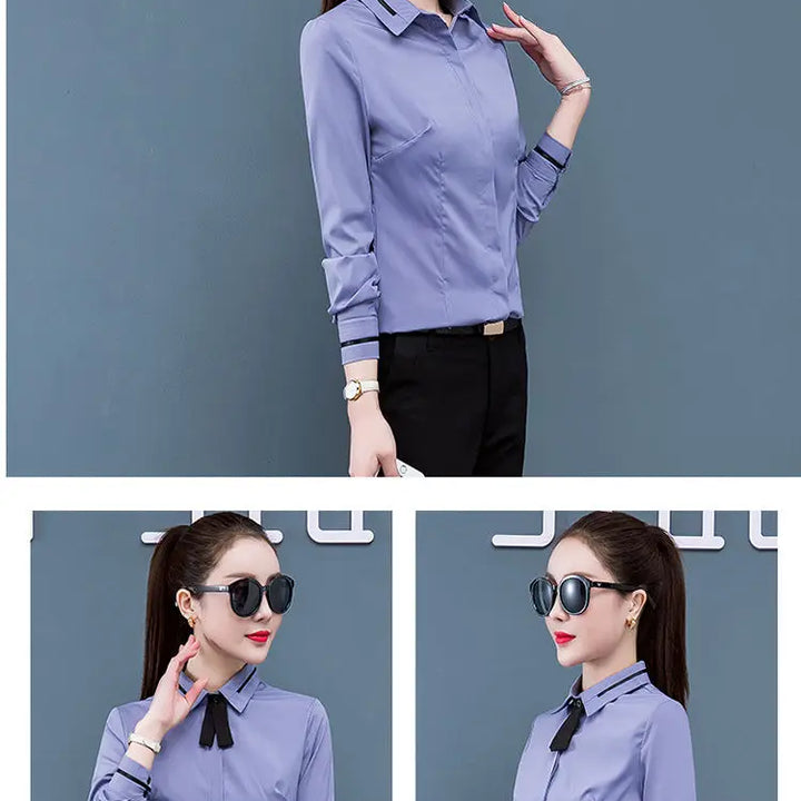 Classic Chiffon Blouse - Plus Size Slim Long Sleeve Women's Top