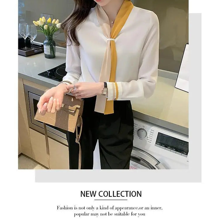 Patchwork Elegant Blouse - Slim Chiffon Business Office Top