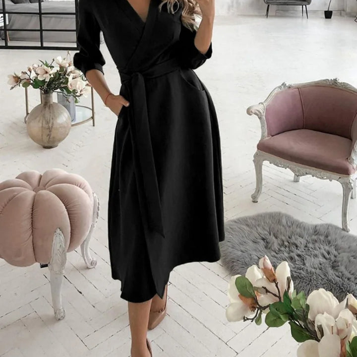 Women's V-Neck Long Sleeve Wrap Dress with various prints