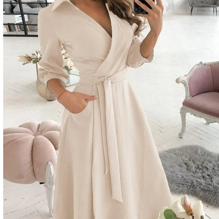 Women's V-Neck Long Sleeve Wrap Dress with various prints