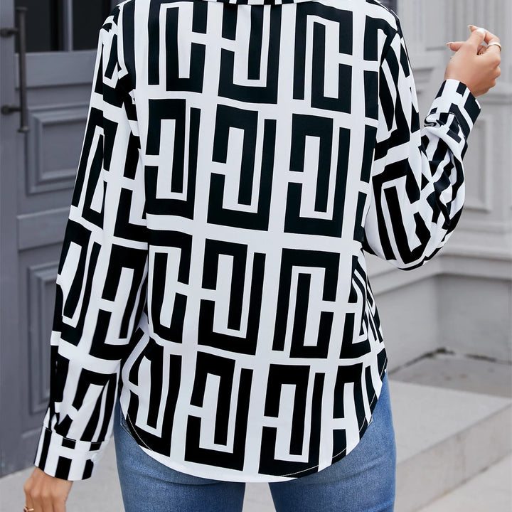 Elegant geometric printed long sleeved shirts