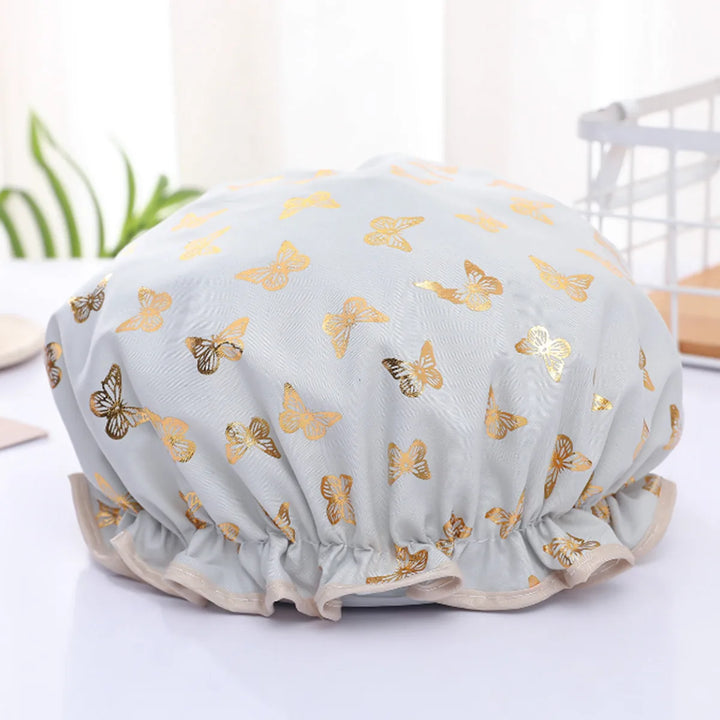 Double Shower Cap Waterproof Hair Cap Hot Gold Printed Terylene Cotton Shower Cap Bathing Women