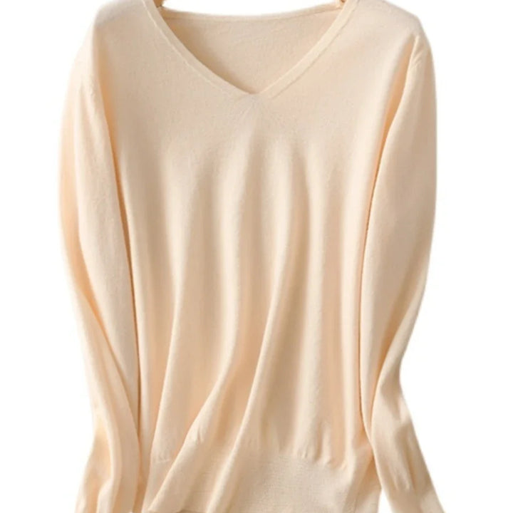 Women's V-Neck Knitted Sweater - Spring Autumn Cashmere Pullover