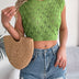 Casual O-Neck Leaf Hollow Out Sleeveless Solid Knitted Tops for Summer Women Vacation Vest