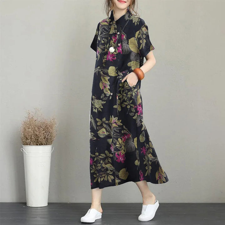 ZANZEA Bohemian Floral Shirt Dress - Summer Retro Lapel Short Sleeve Kaftan